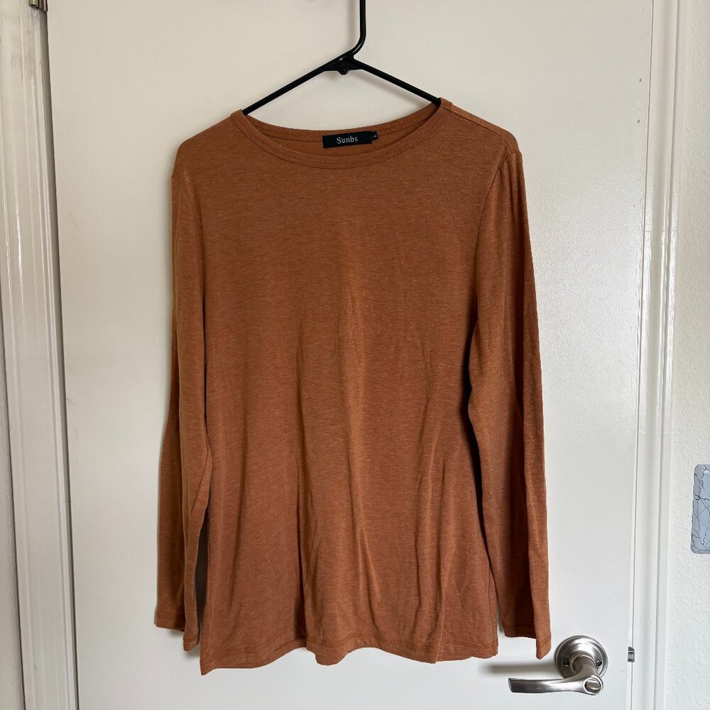 Sunbs Rust Orange Long Sleeve Lightweight Crewneck Top Womens Large